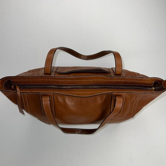 Fossil Emma Leather Tote Handbag Caramel Brown Large Capacity Laptop Zip Top - Picture 9 of 16